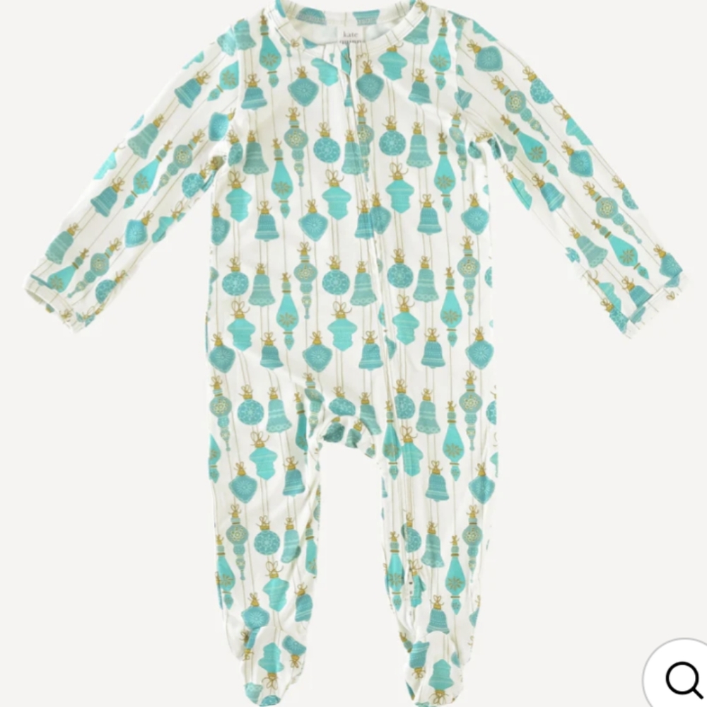 Long Sleeve Bamboo 0-3 Months Footie Pajamas Aqua Vintage Ornaments Kate Quinn